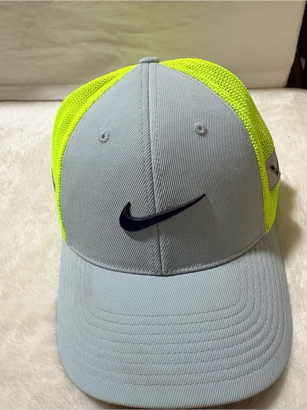 Nike golf hat Light Gray and Neon Yellow Mesh Trucker Hat